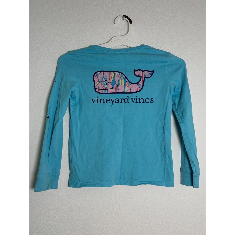 Vineyard Vines Boys Blue Whale‎ Logo Long Sleeve Pocket T-Shirt Size S 7-8
